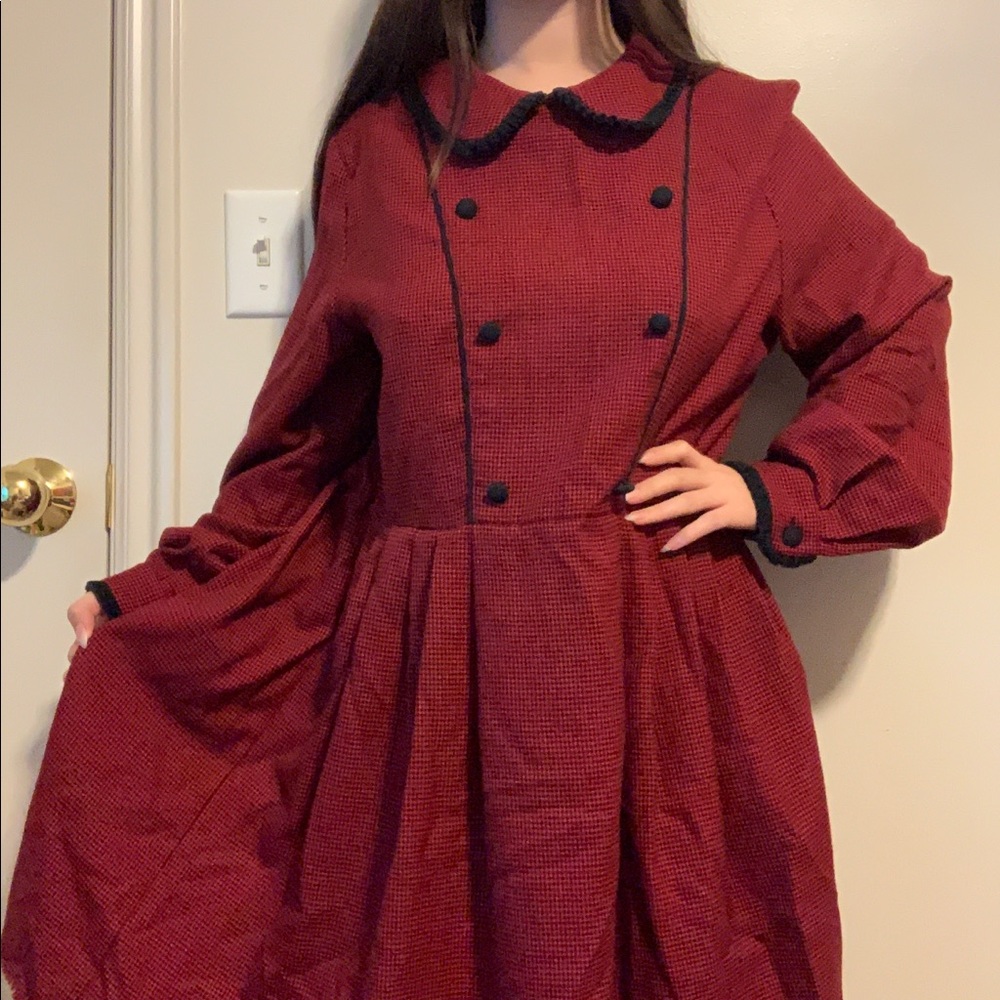 Houndstooth Prairie Lolita Dress Peter Pan collar